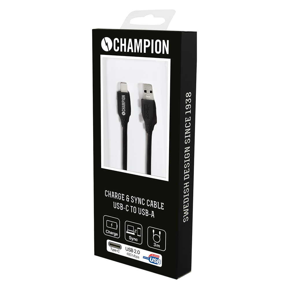 Champion - Champion USB-C till USB-A 2.0, 3m