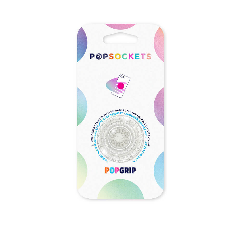PopSockets - POPSOCKETS Clear Glitter Silver Avtagbart Grip med Ställfunktion