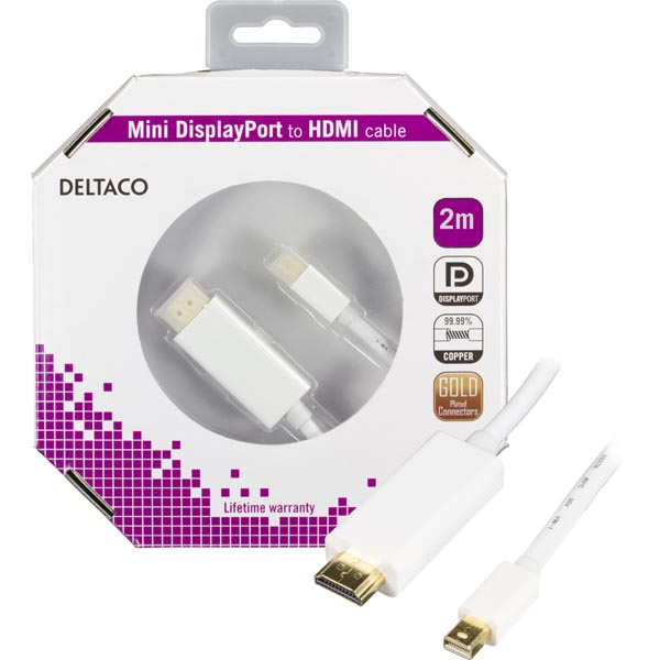 UTGÅTT
DELTACO mini DisplayPort till HDMI-monitorkabel med ljud, 20-pin ha-19-pin ha,