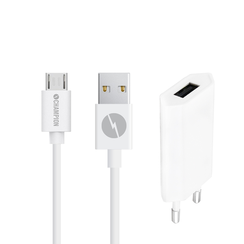 UTGÅTT
Champion Ladd & Synk Kit 1,5m MicroUSB 1A Vit