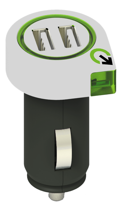 UTGÅTT
Q2power dual USB billaddare, 2,1A (delad), 2xUSB portar, vit/svart