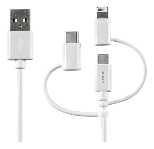 UTGÅTT
DELTACO USB-C/Micro USB/Lightning-synk-/laddarkabel,0,5m