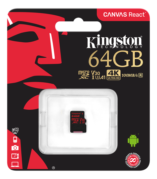 Kingston
Kingston Canvas React MicroSDXC-kort, 64GB - Svart