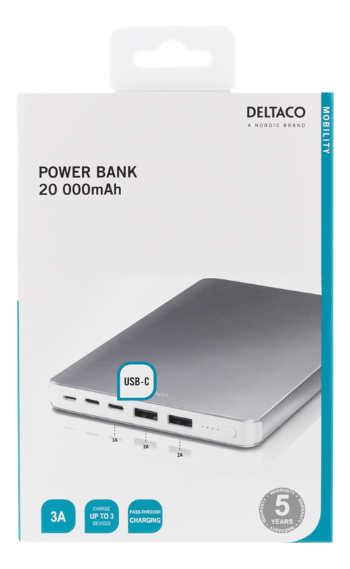 Deltaco
Deltaco Powerbank 20000mAh, USB-C, Lightning - Silver