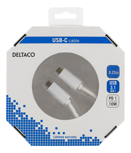 UTGÅTT
Deltaco USB-kabel USB-C till USB-C 2A, 0,25 m - Vit