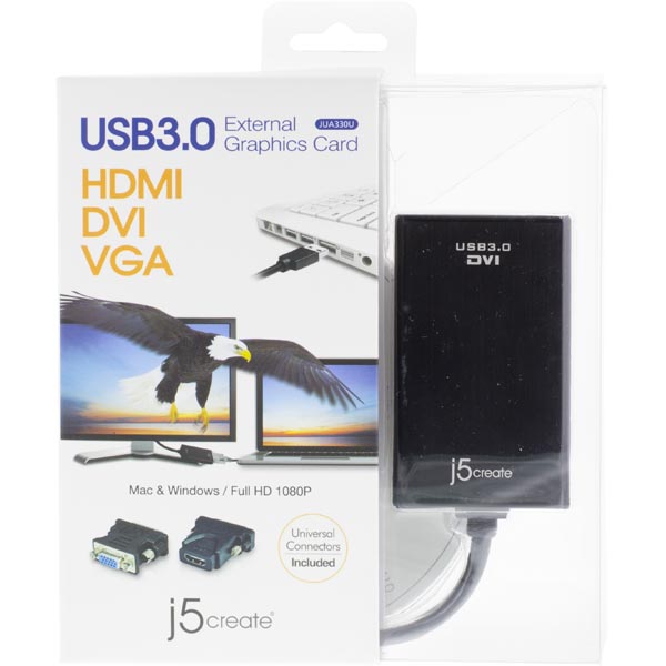 j5 create
J5 create JUA330U, USB 3.0 till DVI-adapter, fungerar som ett extra grafikkort,
