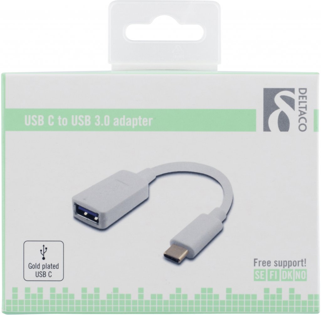 DELTACO USB adapter, USB 3.1 typ C hane typ A hona, Gen 1, vit DELTACO USB adapter, USB 3.1 typ C hane typ A hona, Gen 1, vit