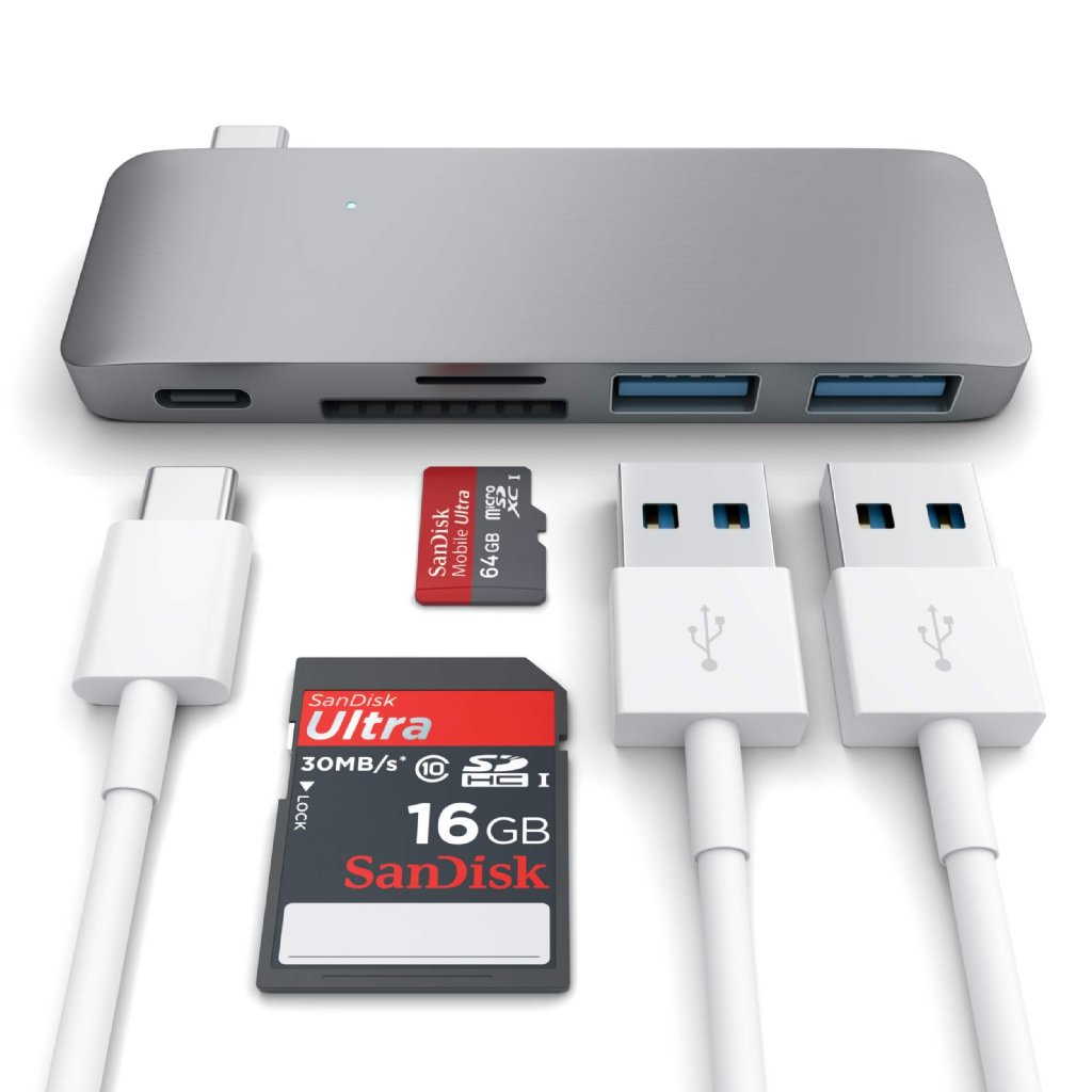 Satechi - Satechi USB-C Pass Through USB Hub – 3-i-1 hub - Grå