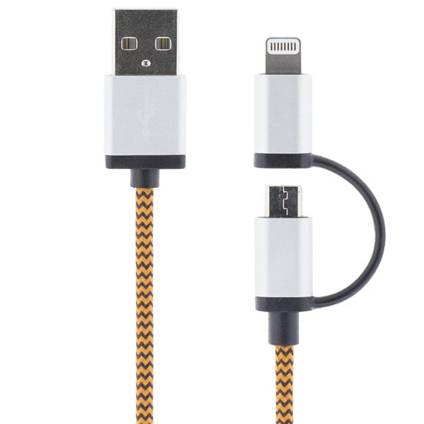 UTGÅTT
STREETZ USB-synk-/laddarkabel, MFi, USB Micro och lightning, 1m, orange