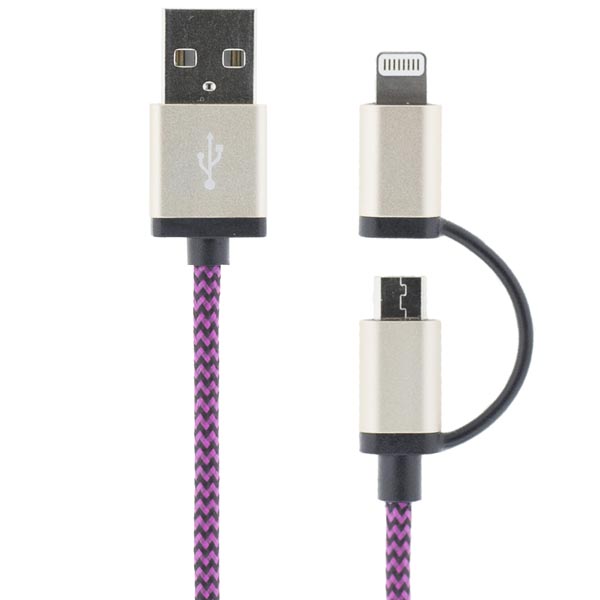 STREETZ
STREETZ USB-synk-/laddarkabel, MFi, USB Micro och lightning, 1m, lila