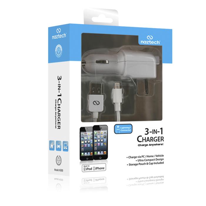 Naztech
Naztech 3-i-1 laddarkit till Apple iPhone 5S/5 / iPad Mini (Vit)