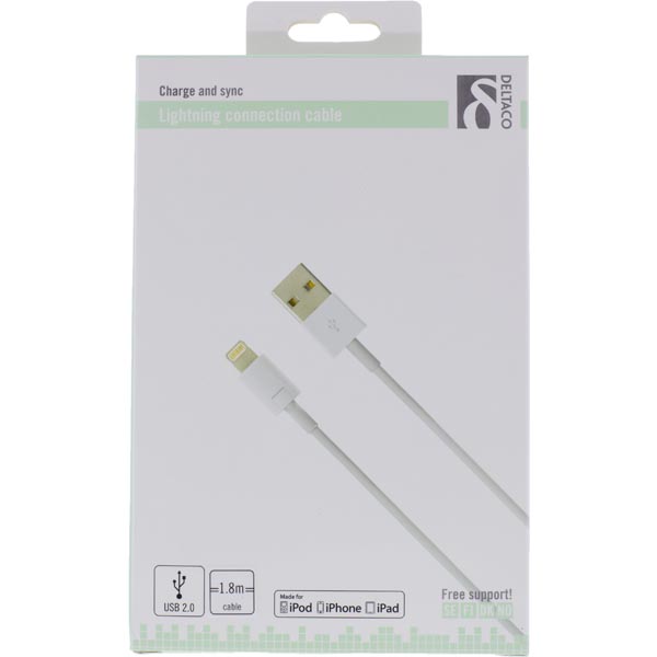Deltaco
Deltaco lightning kabel till iPad, iPhone och iPod, 2m, MFi - Vit