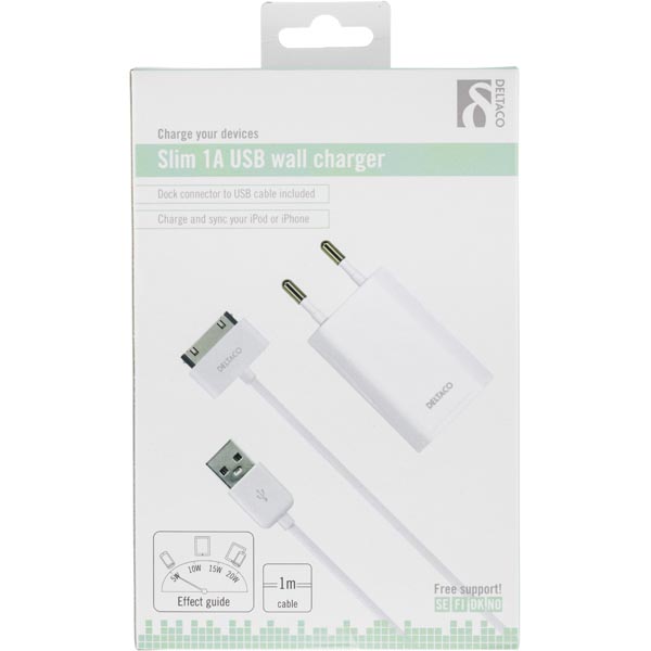 UTGÅTT
Deltaco Väggladdare 230V till 5V USB, 1A, USB-port, - Vit