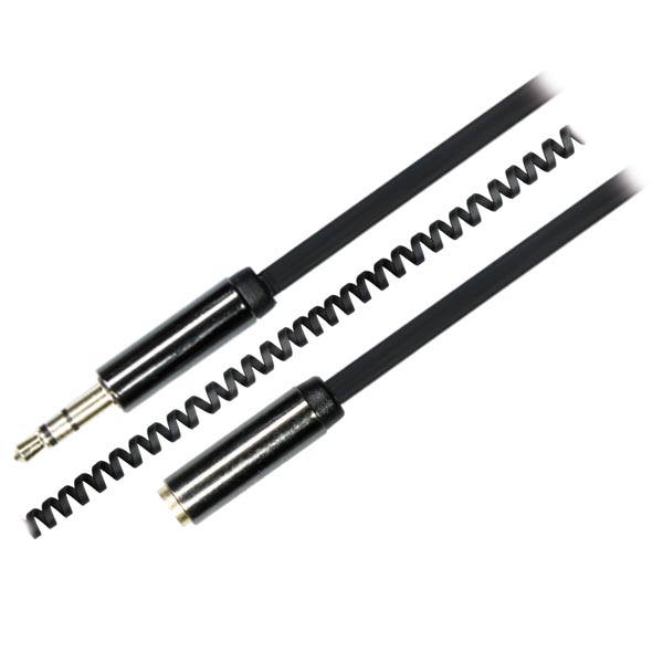 Deltaco - DELTACO ljudkabel, 3,5mm hane till 3,5mm hona, spiralkabel, 2m, svart