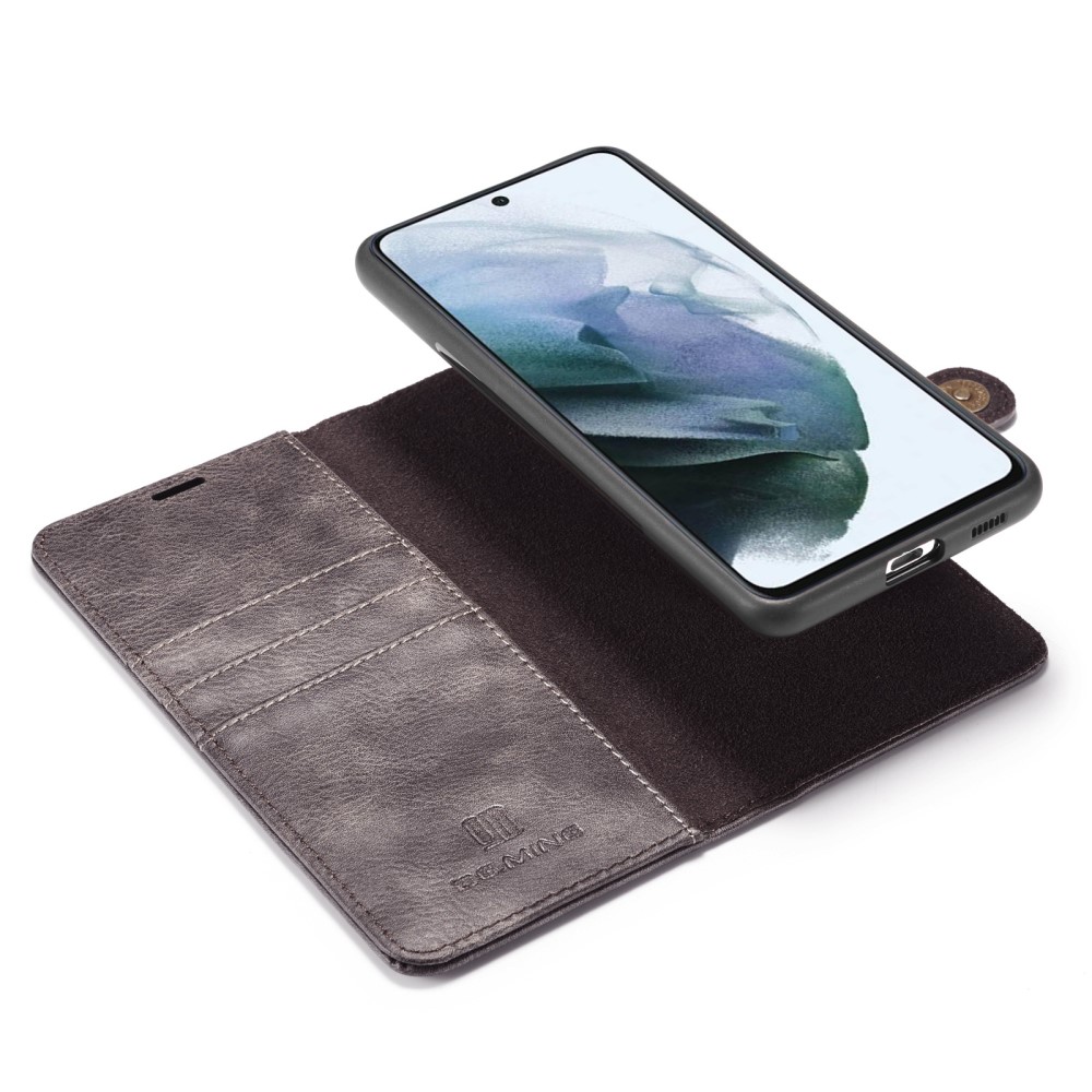 DG.MING - DG.MING Äkta Läder Plånboksfodral Galaxy S21 - Grå