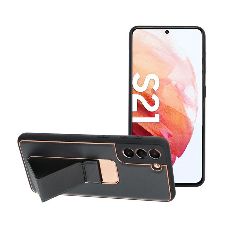 Forcell - Forcell Galaxy S21 FE Skal Kickstand Läder - Svart