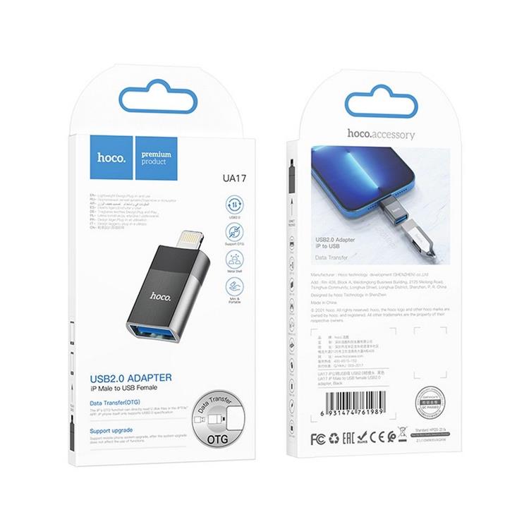 Hoco - Hoco UA17 Adapter USB to Lightning - Svart
