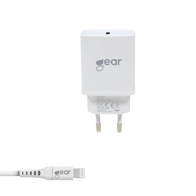 GEAR - GEAR Laddare 1xUSB-C PD 220V Lightning Kabel till USB-C 20W MFI C94