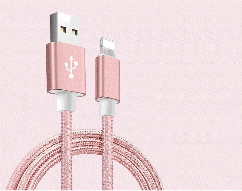 A-One Brand - USB till Lightning Kabel i Nylon - 3m - Rosa