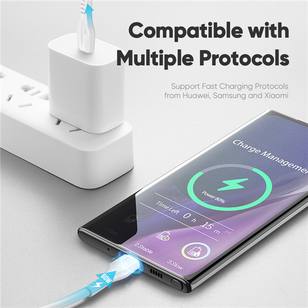 Dux Ducis - Dux Ducis USB-C till USB-C 60 W kabel - 2.4A, 1M - VIT