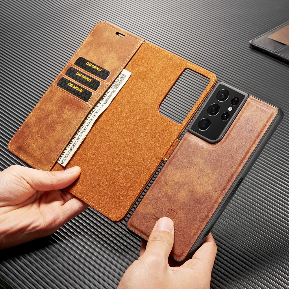 DG.MING - DG.MING Äkta Läder Plånboksfodral Galaxy S21 Plus - Svart