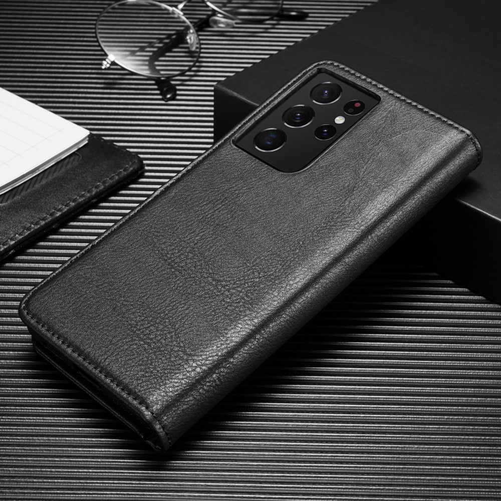 DG.MING - DG.MING Äkta Läder Plånboksfodral Galaxy S21 Plus - Svart