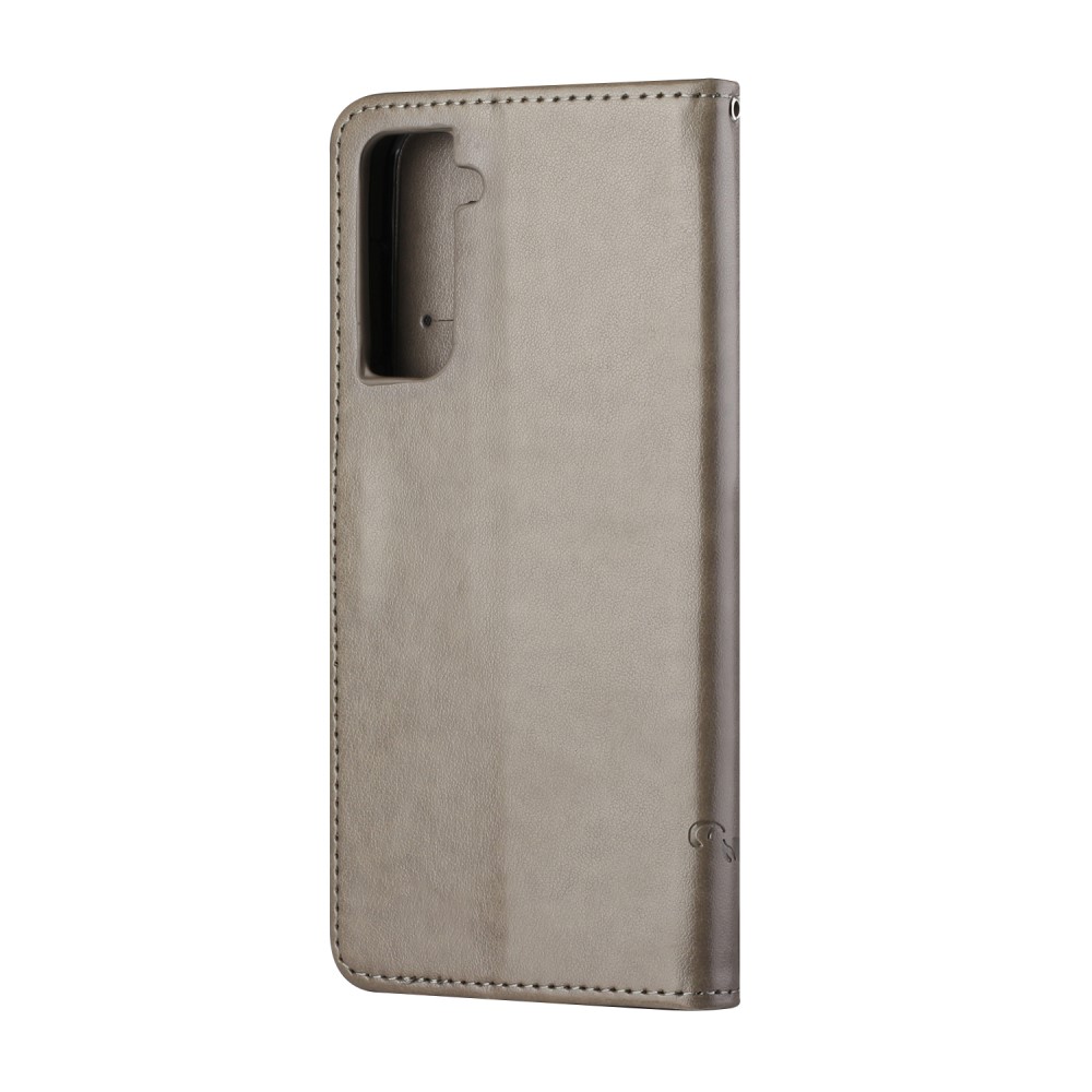 A-One Brand - Imprint Butterfly Plånboksfodral till Galaxy S21 Plus - Grå
