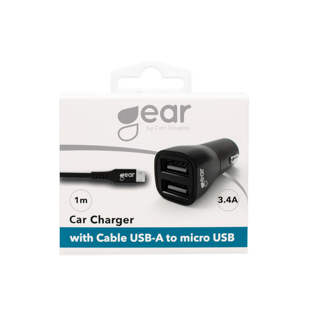 GEAR - GEAR - Laddare 12-24V 2xUSB 3.4A Svart MicroUSB Kabel 1m