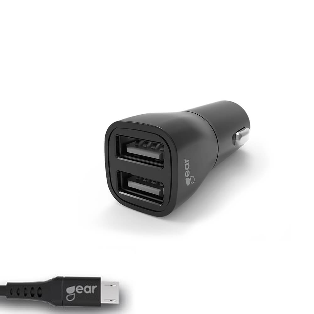GEAR - GEAR - Laddare 12-24V 2xUSB 3.4A Svart MicroUSB Kabel 1m