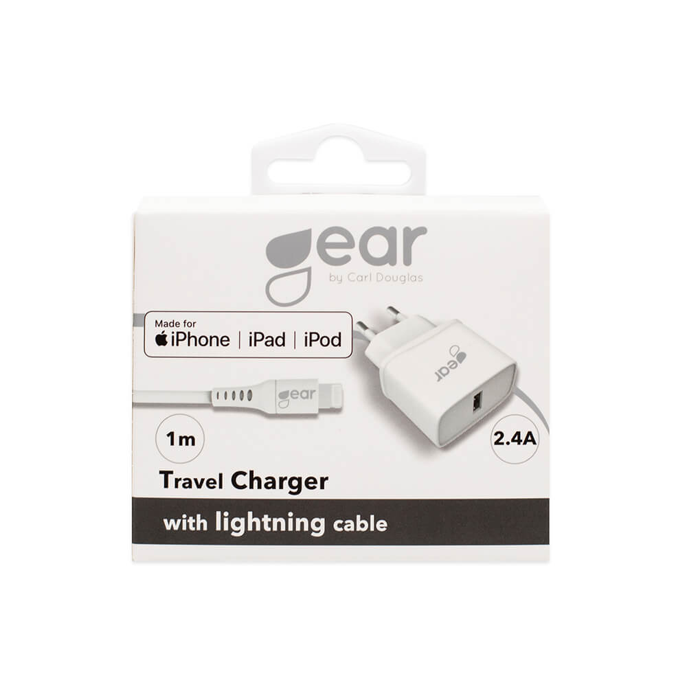 GEAR - GEAR - Laddare 220V 1xUSB 2,4A Vit Lightning Kabel 1m MFI C89