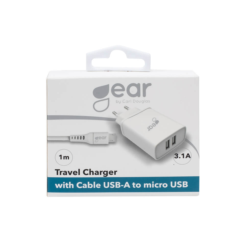 GEAR - GEAR - Laddare 220V 2xUSB 3.1A Vit MicroUSB Kabel 1m