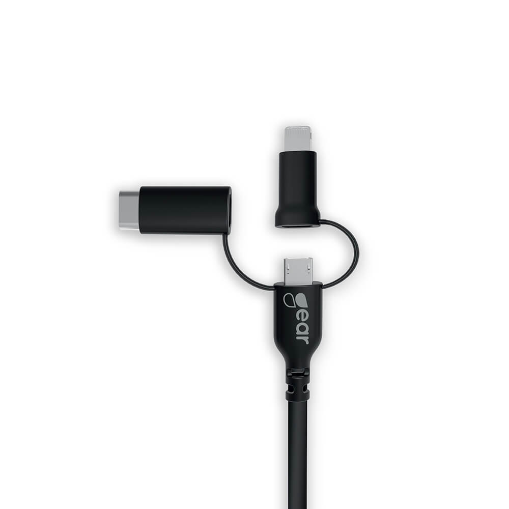 GEAR
GEAR Laddkabel 3in1 Lightning USB-C Micro-USB 1.5m Svart MFI C89