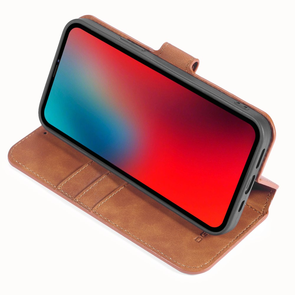 DG.MING - DG.MING Retro Läder Plånboksfodral iPhone 12 & 12 Pro - Brun