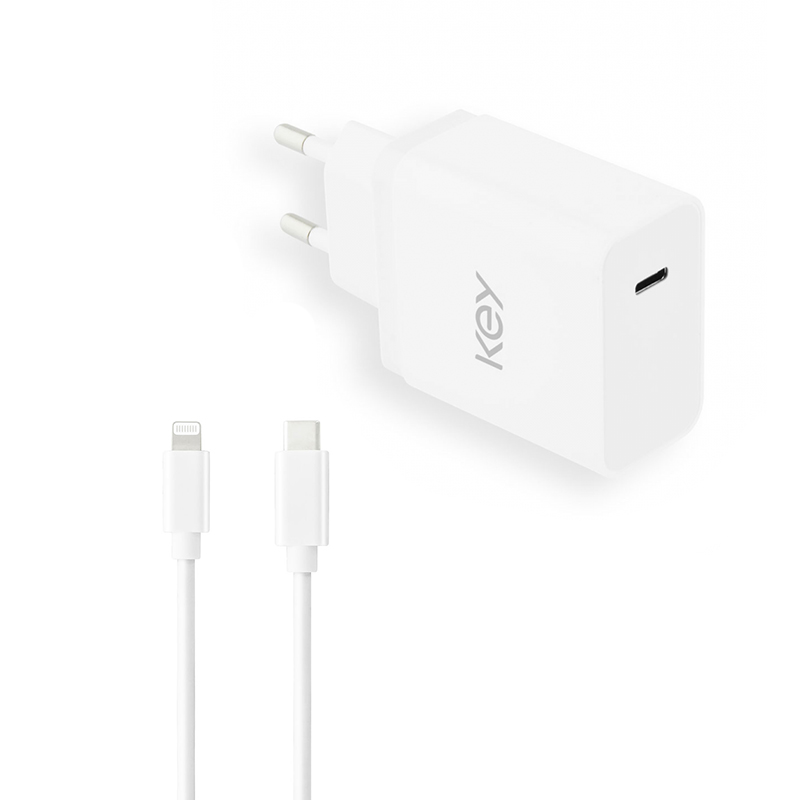 UTGÅTT
Key Power Extrem Snabbladdare, USB-C till Lightning, MFI, 3.0A, 18W, 1m - Vit