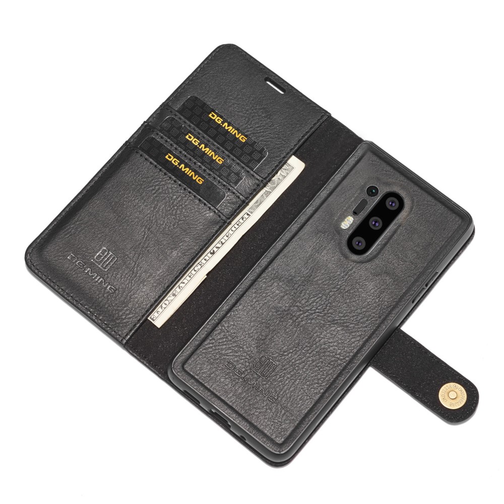 OEM - DG.MING Detachable Äkta Läder Plånboksfodral OnePlus 8 Pro - Svart
