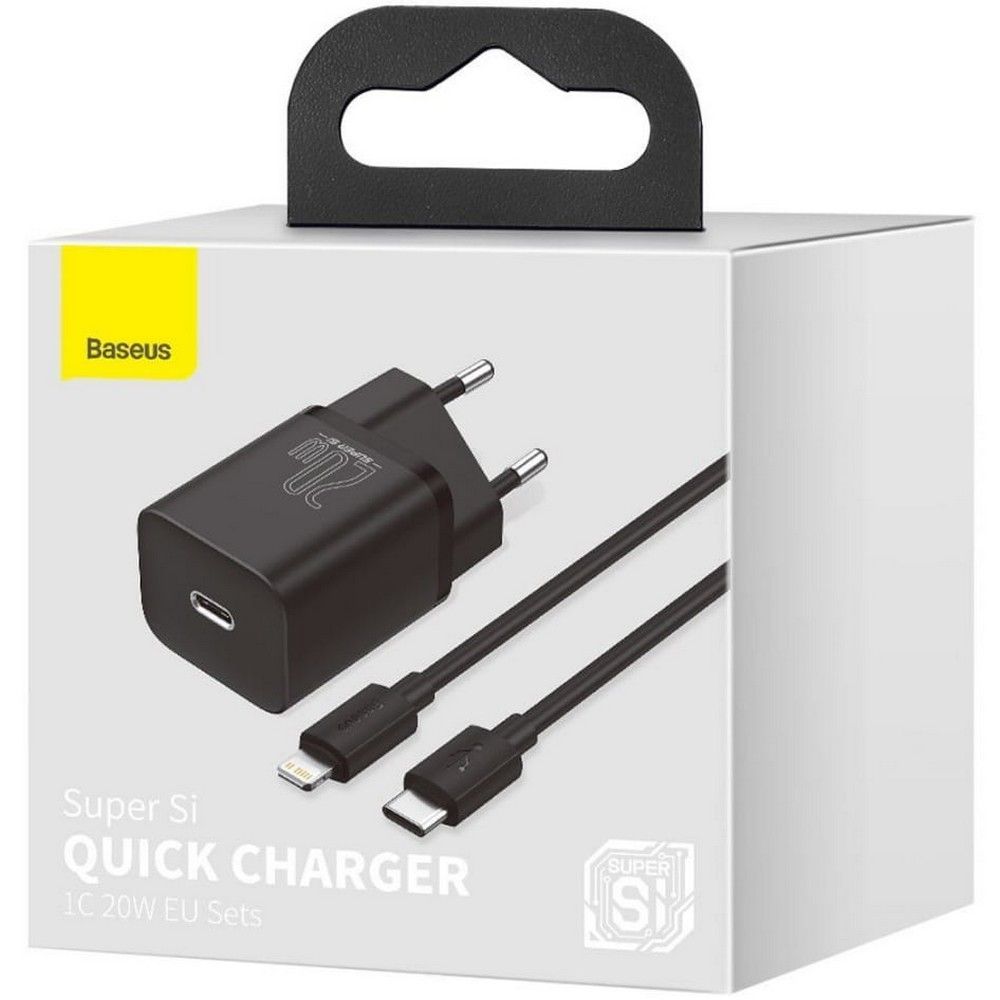 BASEUS - BASEUS - Super Si Network Charger 20W + Lightning Cable - Svart