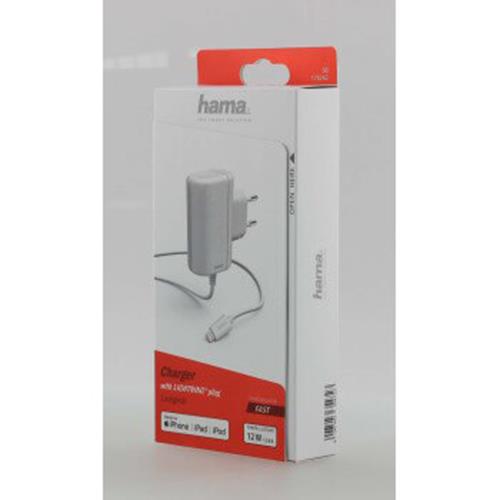 Hama - HAMA - Laddare 220V Lightning 2,4A Fast kabel 1m MFI - Vit