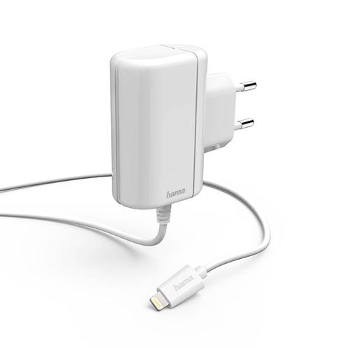 Hama - HAMA - Laddare 220V Lightning 2,4A Fast kabel 1m MFI - Vit