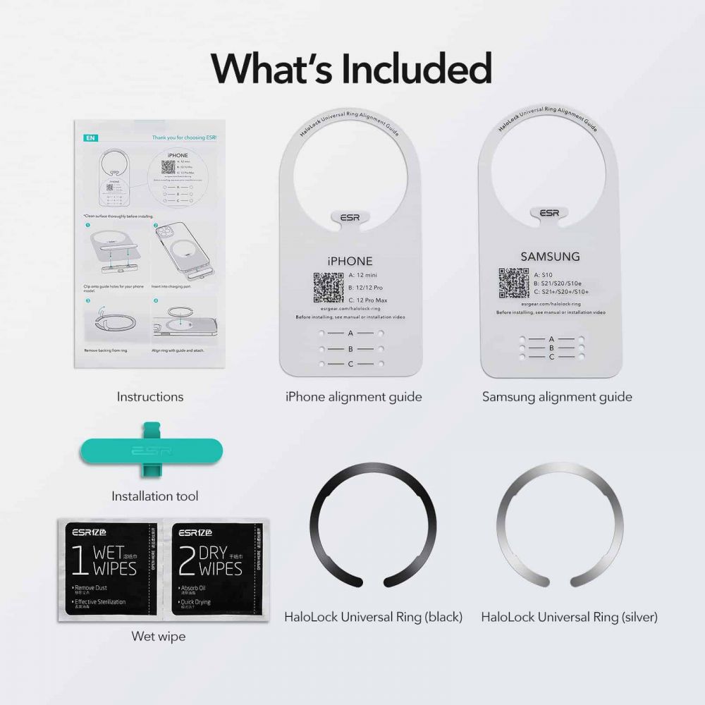 ESR - ESR - Halolock Magsafe Universal Magnetic Ring - Svart & Silver