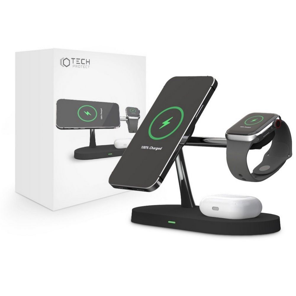 Tech-Protect - 3in1 Magsafe Trådlös laddare iPhone / Apple Watch / AirPods Svart