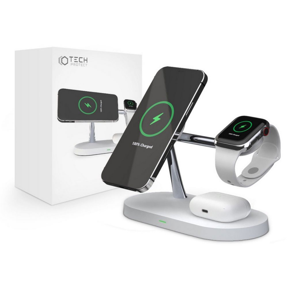 Tech-Protect - 3in1 Magsafe Trådlös laddare iPhone / Apple Watch / AirPods - Vit