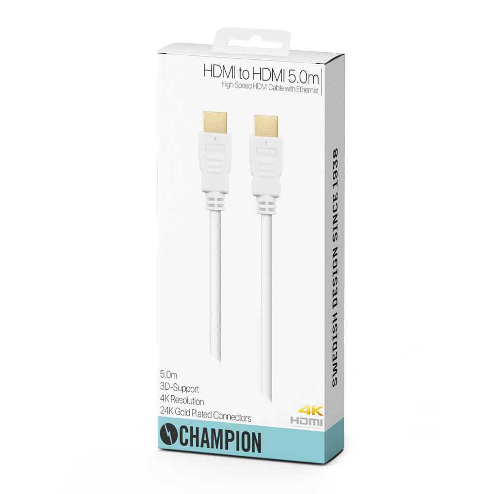 Champion - Champion HDMI-kabel Ha-Ha Vit 5.0m
