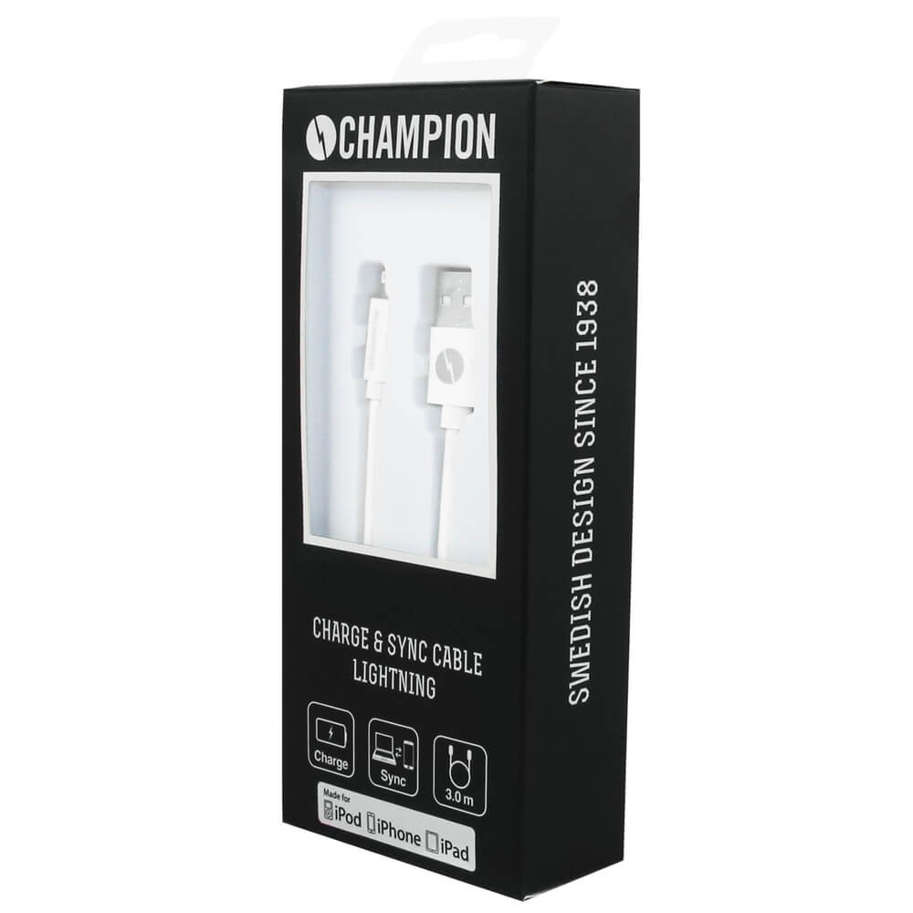 Champion
Champion Ladd&Synk kabel Lightning 3m Vit