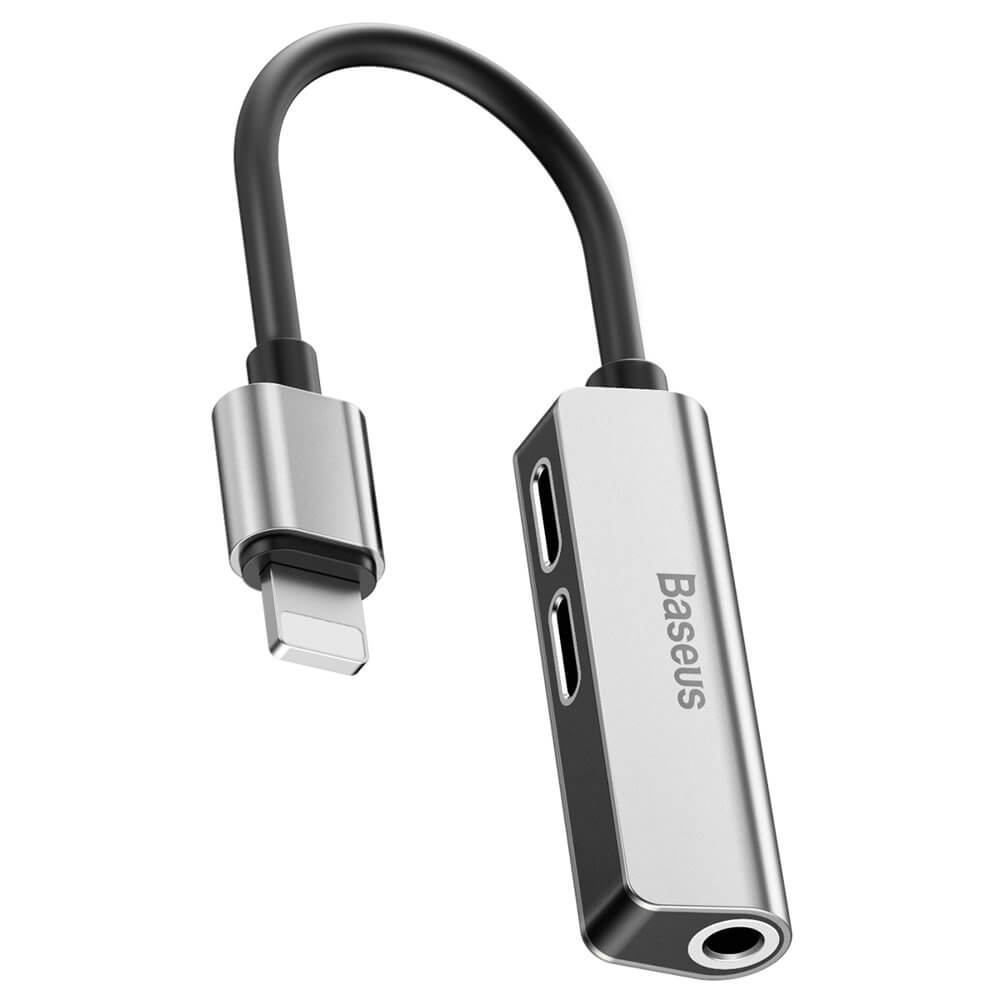 BASEUS - Baseus 3-in-1 iP MaleDual iP 3.5mm Female Adapter L52 Silver