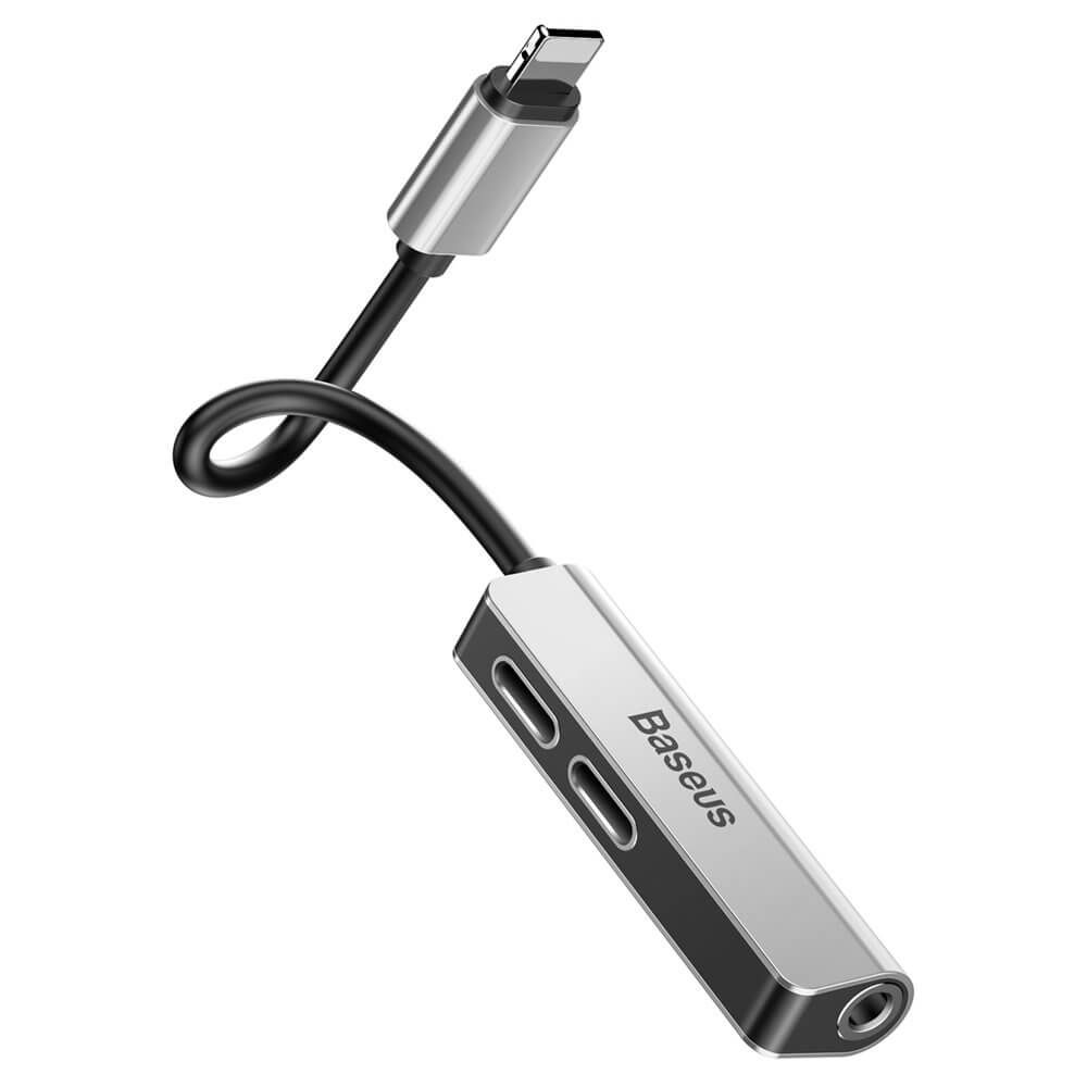 BASEUS - Baseus 3-in-1 iP MaleDual iP 3.5mm Female Adapter L52 Silver