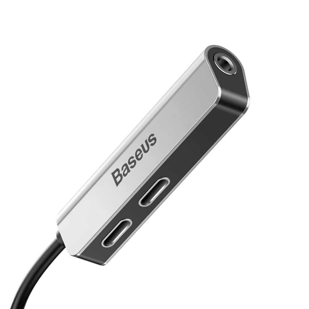 BASEUS - Baseus 3-in-1 iP MaleDual iP 3.5mm Female Adapter L52 Silver