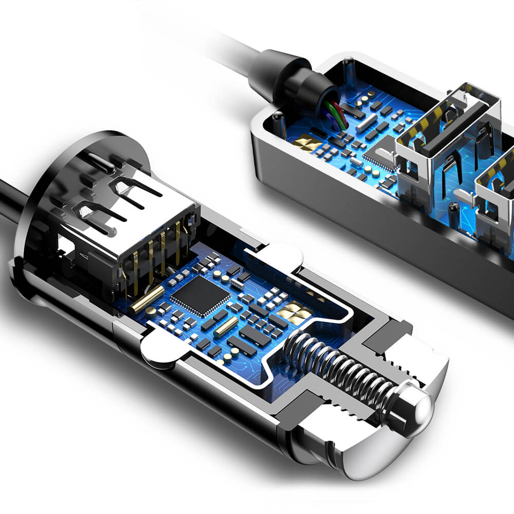 BASEUS - Baseus Enjoy Together Billaddare med extension 4x USB 5.5A Svart