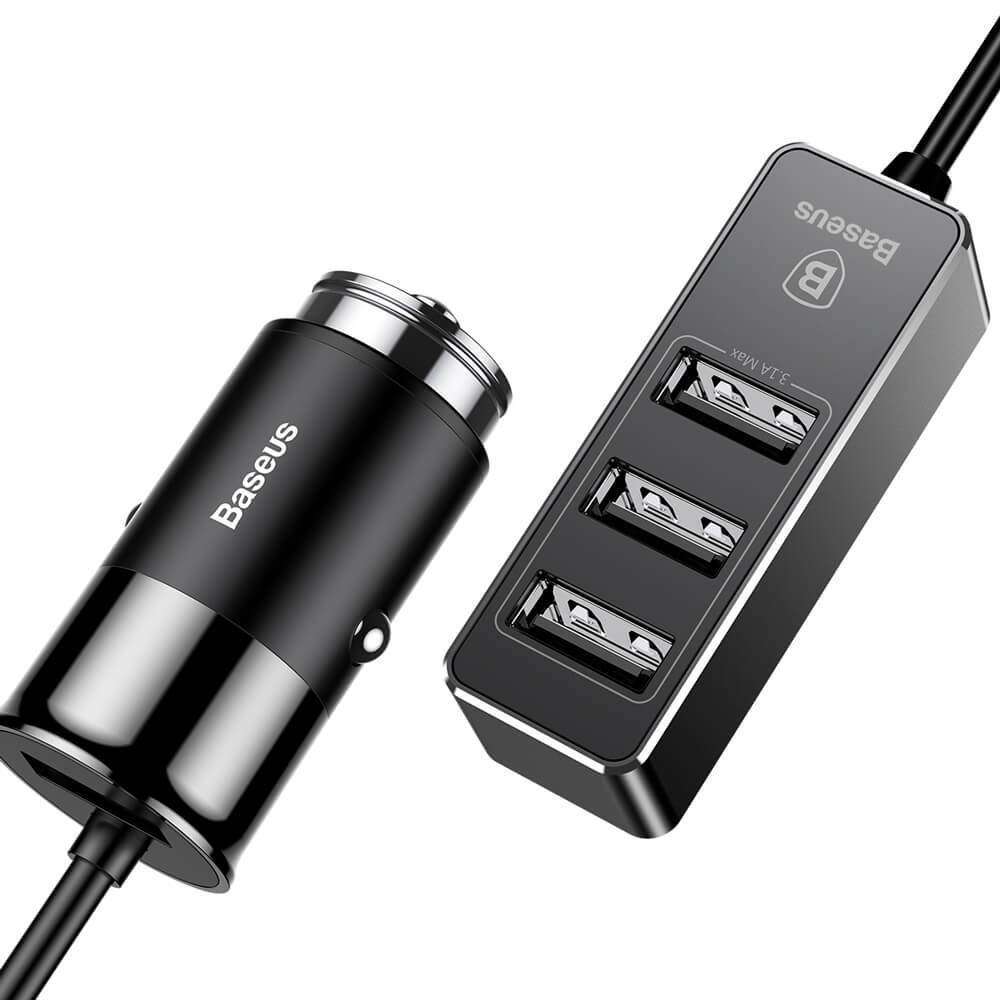 BASEUS - Baseus Enjoy Together Billaddare med extension 4x USB 5.5A Svart
