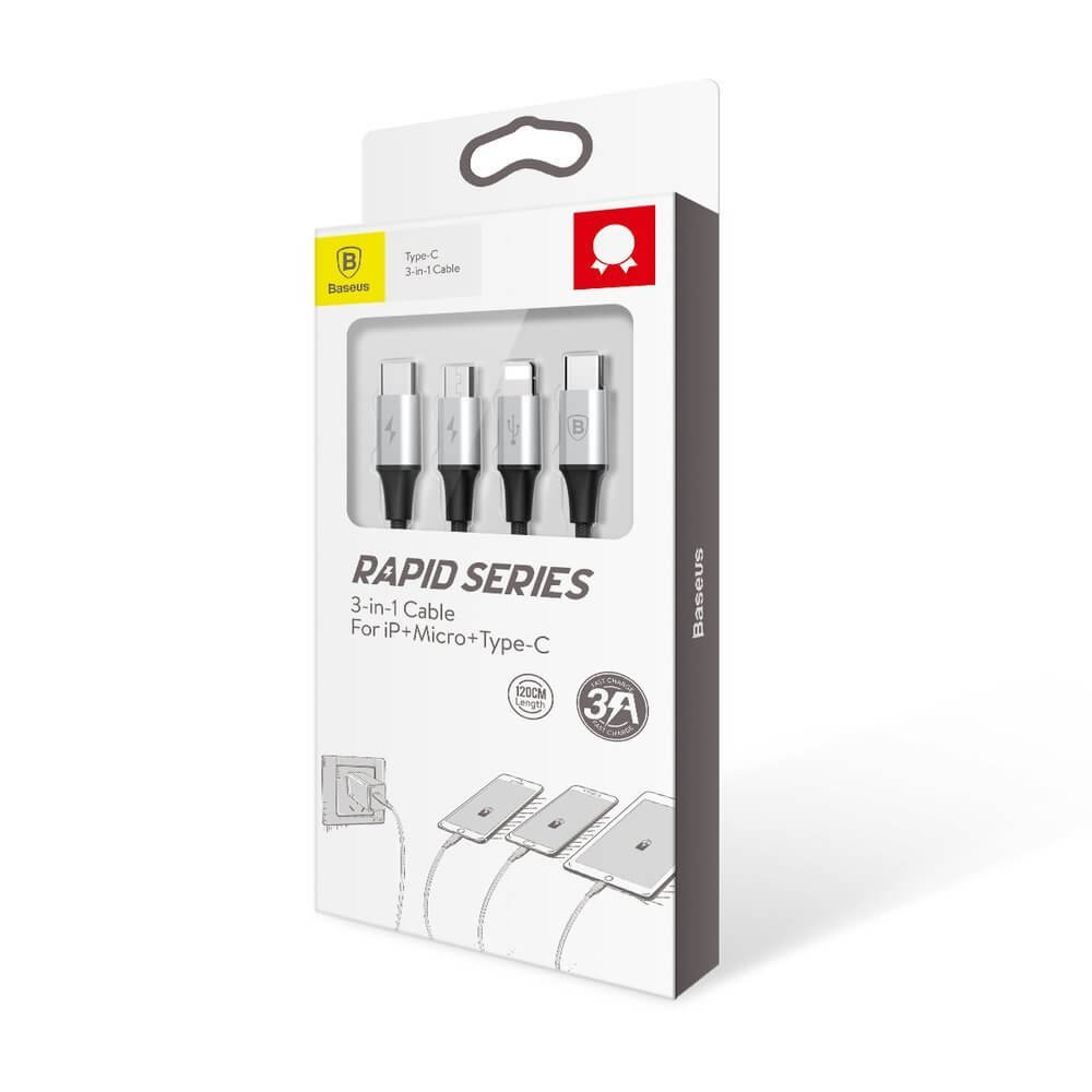 BASEUS
Baseus Rapid micro USB/lightning/USB Type C 1,2 m Silver