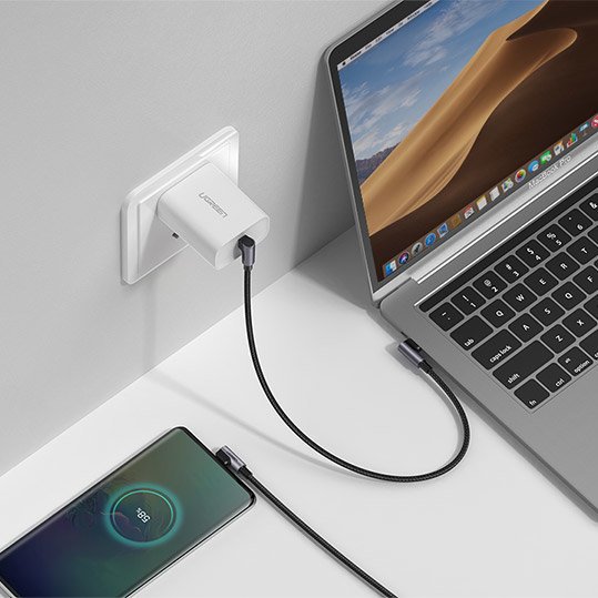 Ugreen - Ugreen USB-C till USB-C kabel vinklad FCP 3 A 1m Grå